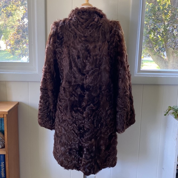 Vintage 30s 40s Chestnut Brown Curly Lamb Fur Coat S - Picture 3 of 13